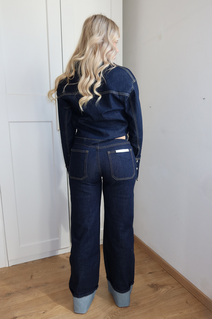 AZURE high waist wide leg jeans met omslag - dark denim