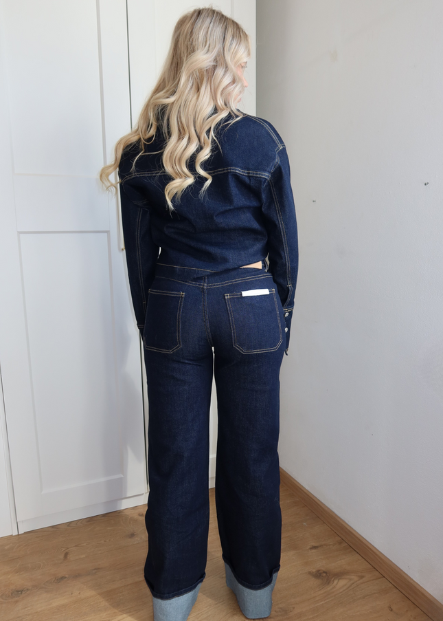 AZURE high waist wide leg jeans met omslag - dark denim
