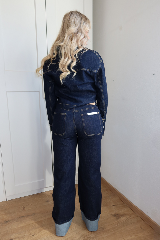 AZURE high waist wide leg jeans met omslag - dark denim