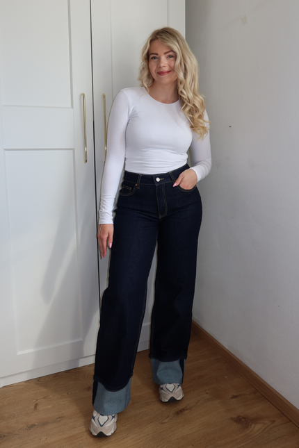 AZURE high waist wide leg jeans met omslag - dark denim