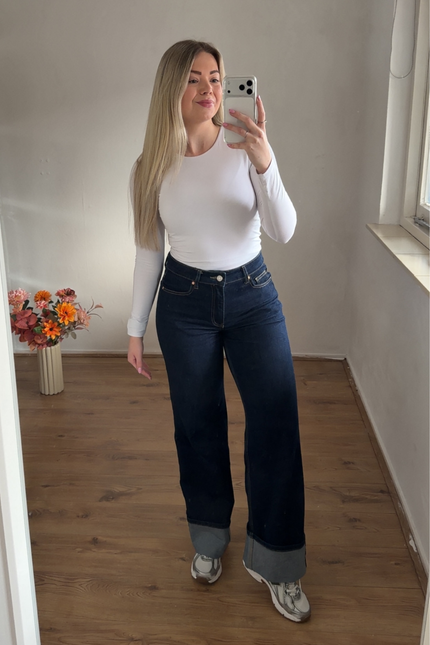 AZURE high waist wide leg jeans met omslag - dark denim