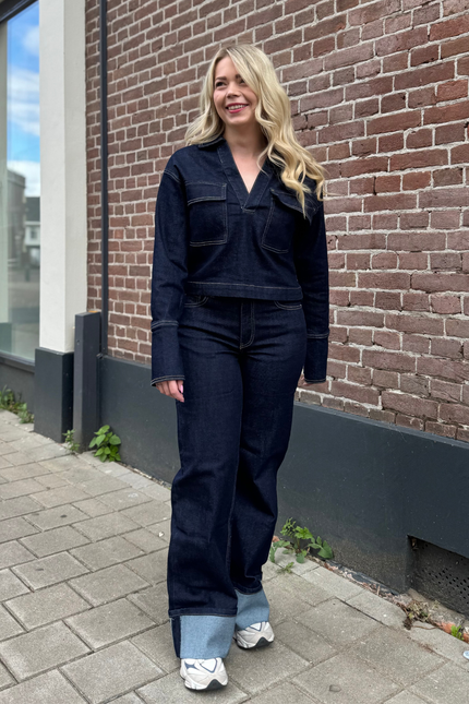 AZURE high waist wide leg jeans met omslag - dark denim
