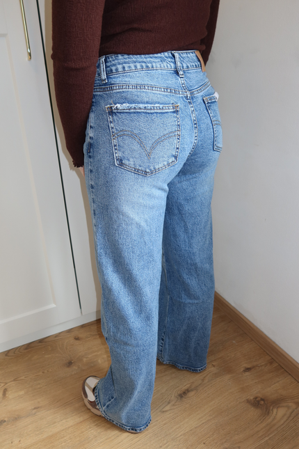 ELZA high waist loose fit jeans - denim blauw