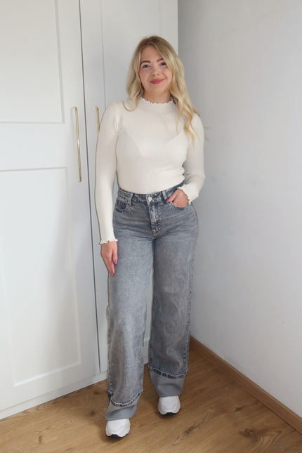 AZURE high waist wide leg jeans met omslag - grijs