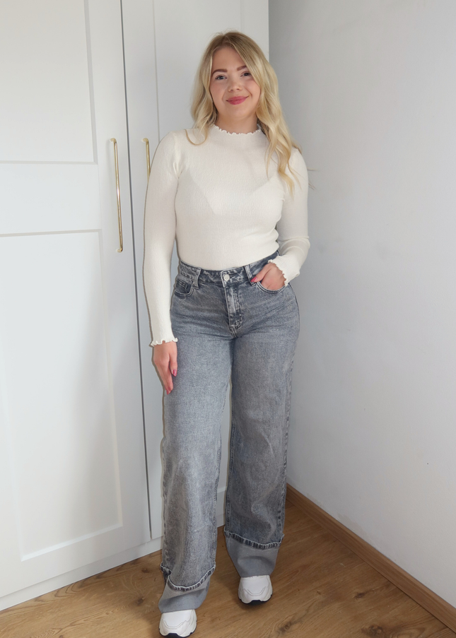 AZURE high waist wide leg jeans met omslag - grijs