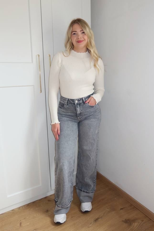 AZURE high waist wide leg jeans met omslag - grijs