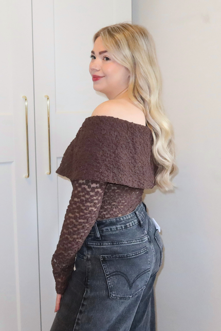 FEMM kanten off shoulder top - bruin