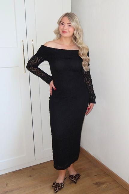 GIGI kanten off shoulder jurk - zwart