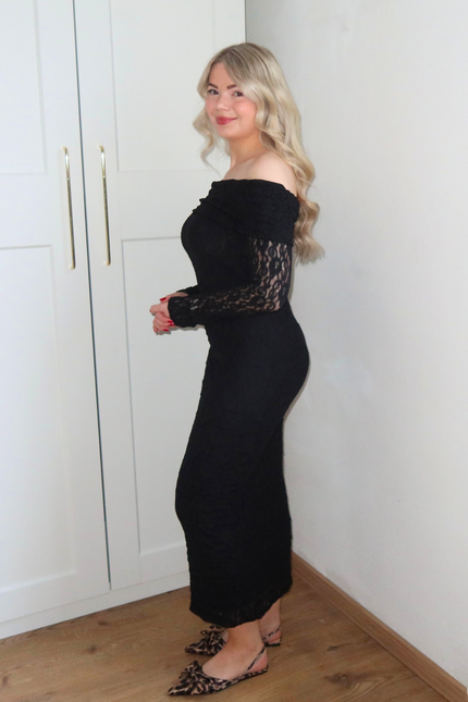 GIGI kanten off shoulder jurk - zwart