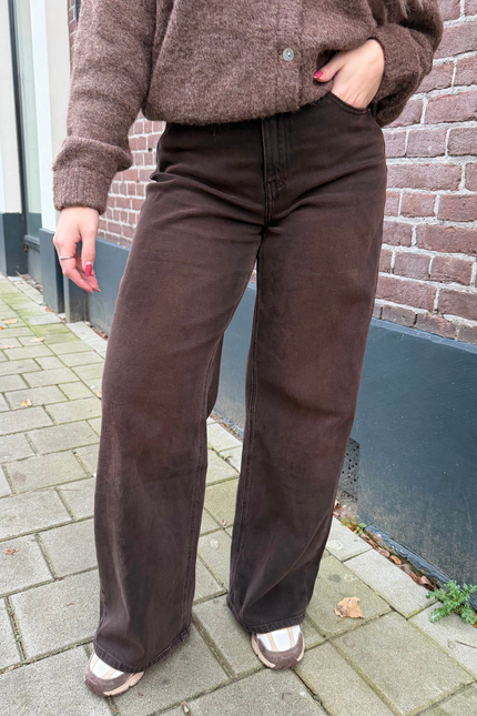 HAZEL high waist wide leg jeans - bruin
