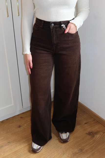 HAZEL high waist wide leg jeans - bruin