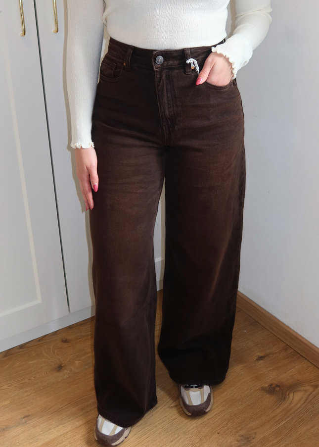 HAZEL high waist wide leg jeans - bruin