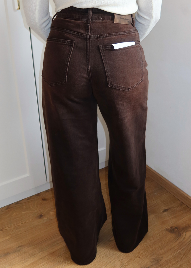 HAZEL high waist wide leg jeans - bruin