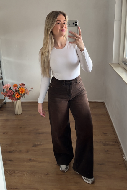 HAZEL high waist wide leg jeans - bruin