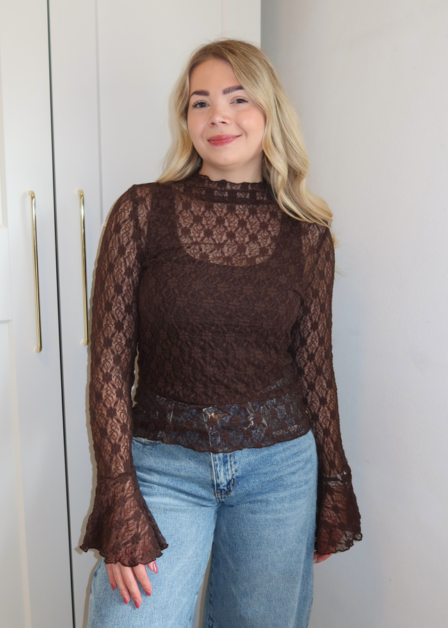 KAYA kanten top - bruin