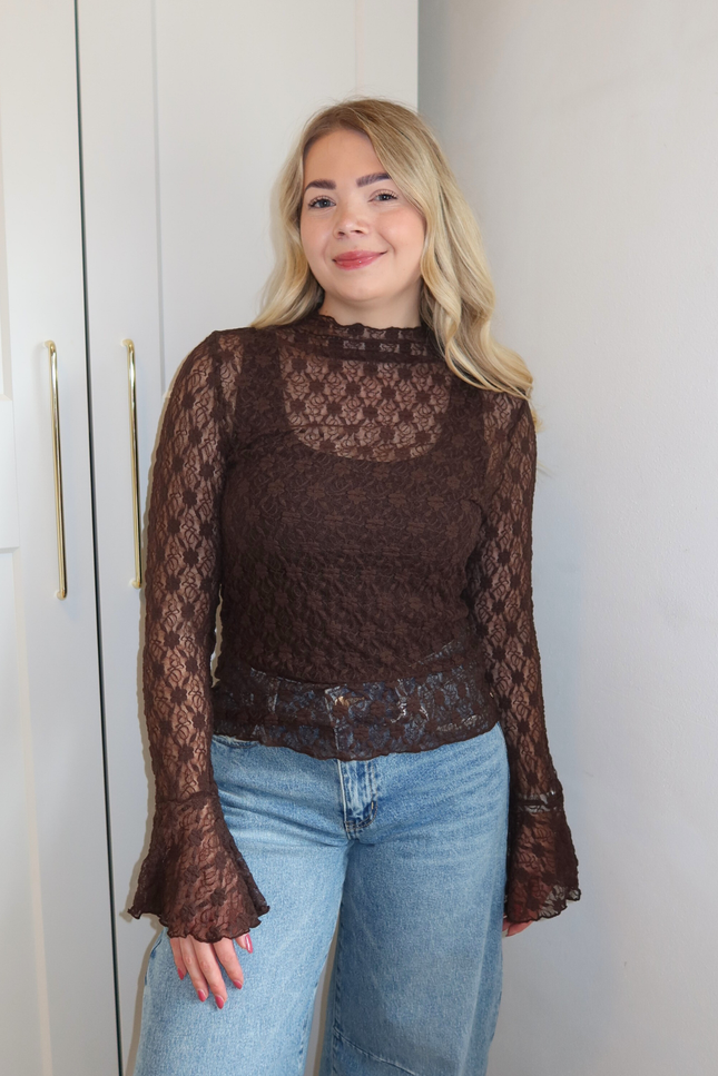 KAYA kanten top - bruin