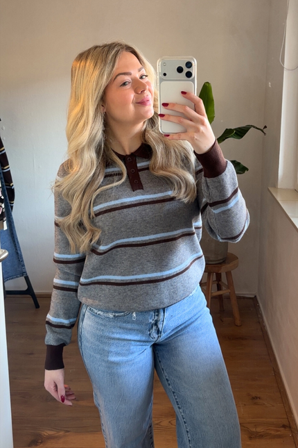 LANA trui - grijs gestreept