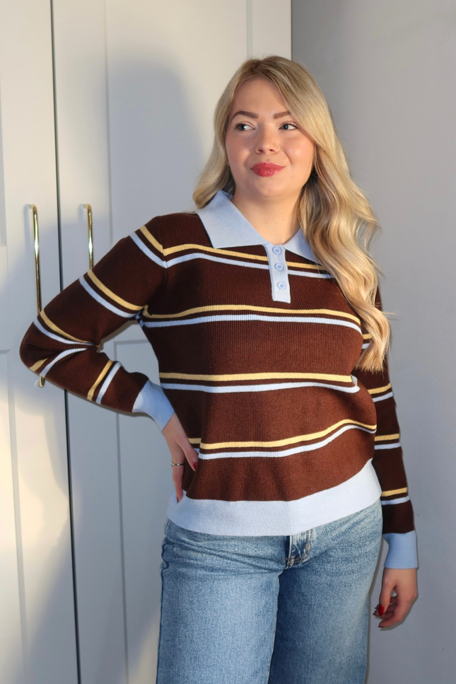 LANA trui - bruin gestreept