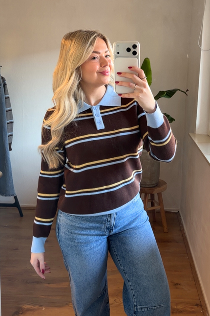 LANA trui - bruin gestreept