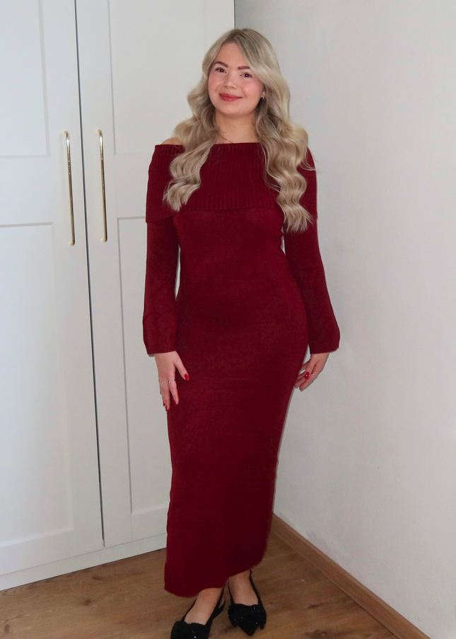 LORI off shoulder jurk - bordeaux rood