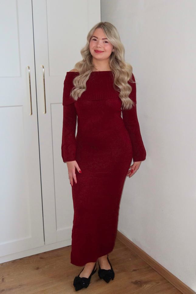 LORI off shoulder jurk - bordeaux rood