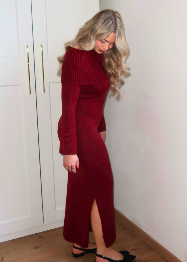 LORI off shoulder jurk - bordeaux rood