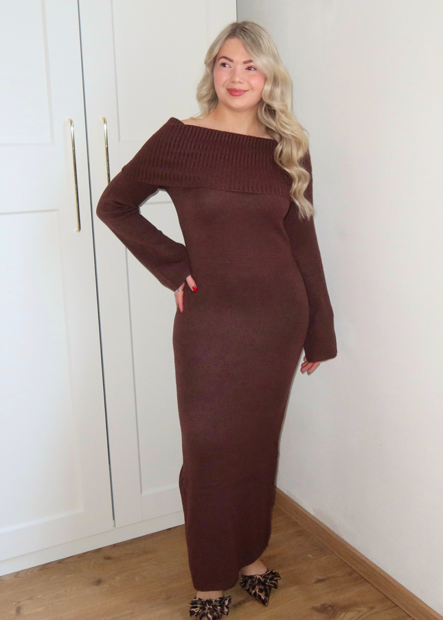 LORI off shoulder jurk - bruin