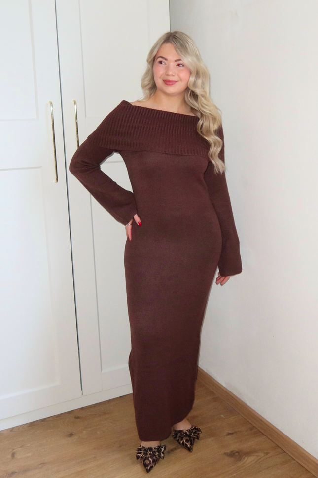LORI off shoulder jurk - bruin