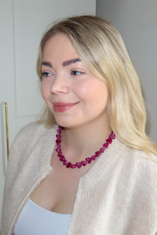 LOVA hartjes ketting - fuchsia