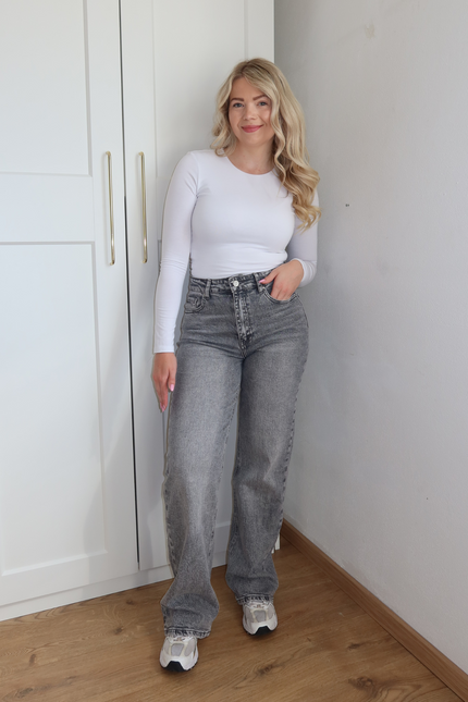 LUNA high waist wide leg jeans - grijs