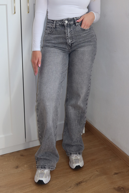 LUNA high waist wide leg jeans - grijs