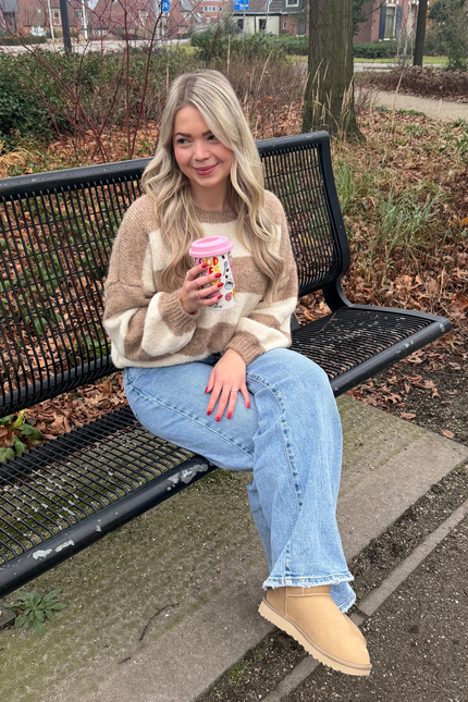 NOA trui - beige/creme gestreept