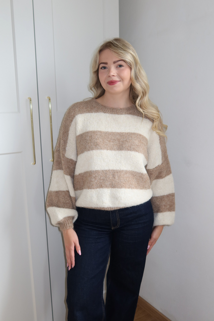 NOA trui - beige/creme gestreept
