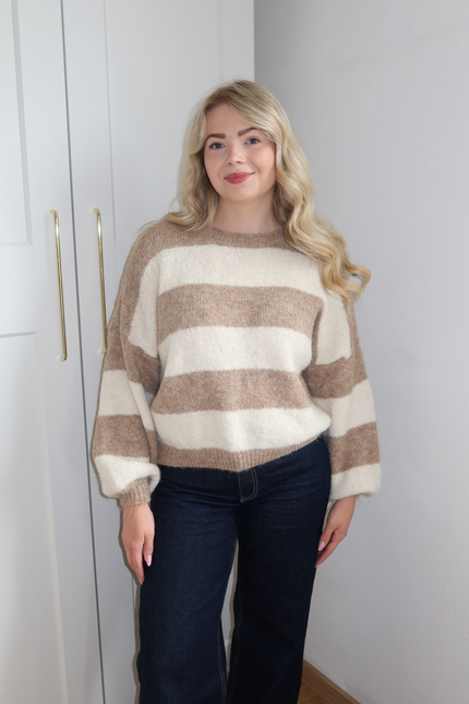 NOA trui - beige/creme gestreept