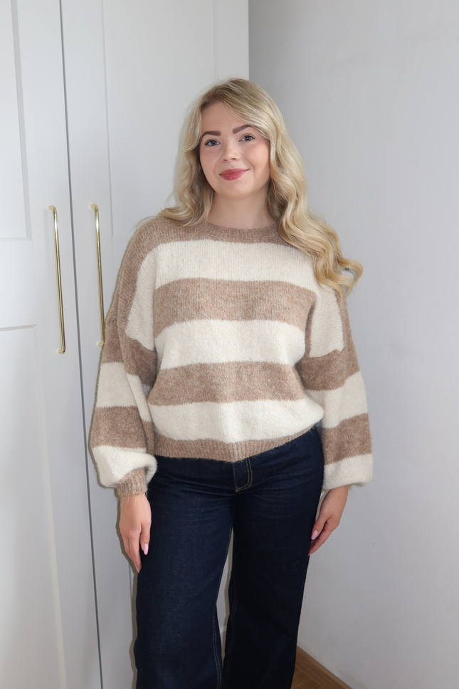 NOA trui - beige/creme gestreept