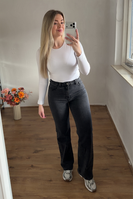 NOVA high waist straight leg jeans - donkergrijs
