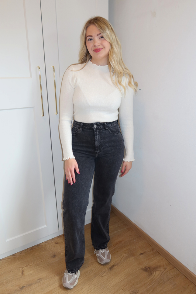NOVA high waist wide leg jeans met omslag - donkergrijs