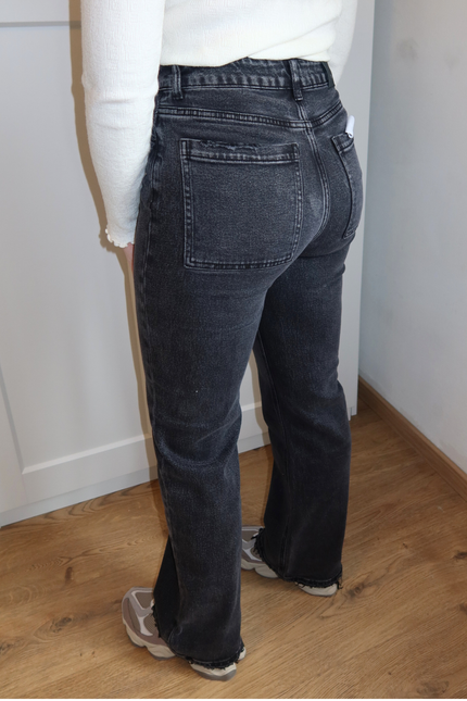 NOVA high waist wide leg jeans met omslag - donkergrijs