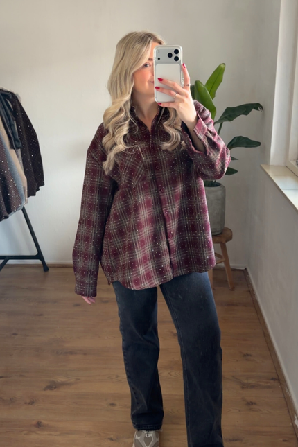 RUBY rhinestone blouse - bordeaux rood