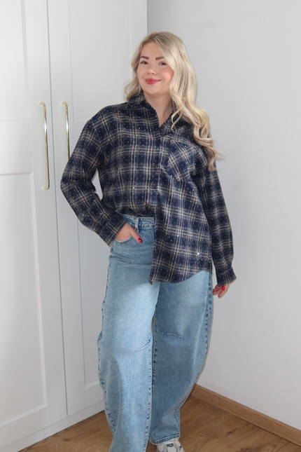 RUBY rhinestone blouse - blauw