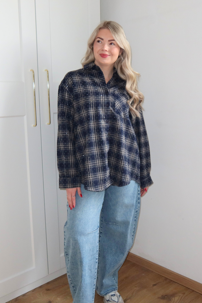 RUBY rhinestone blouse - blauw