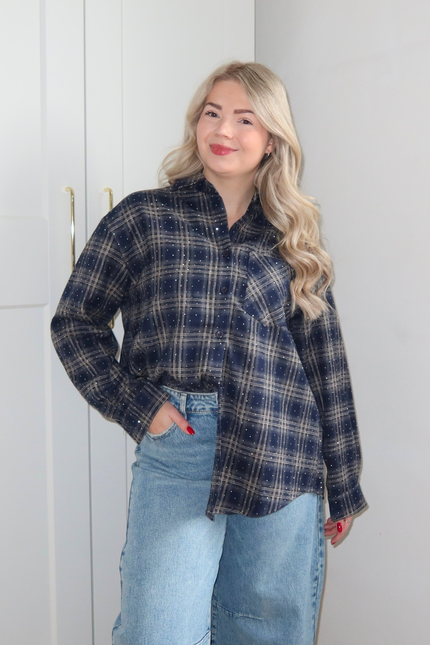 RUBY rhinestone blouse - blauw