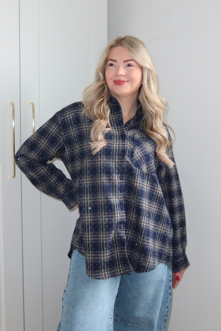 RUBY rhinestone blouse - blauw