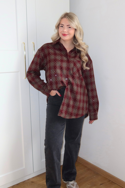 RUBY rhinestone blouse - bordeaux rood