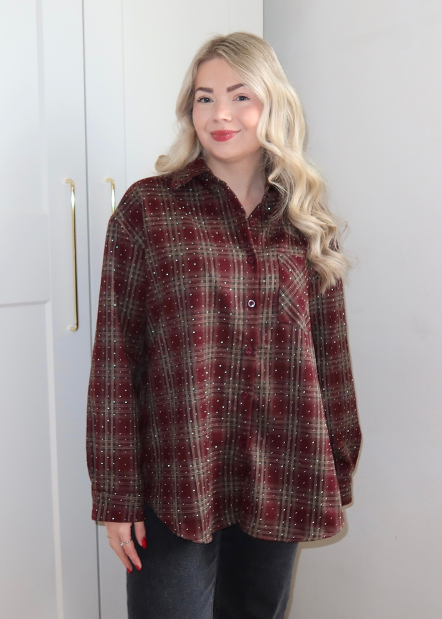 RUBY rhinestone blouse - bordeaux rood