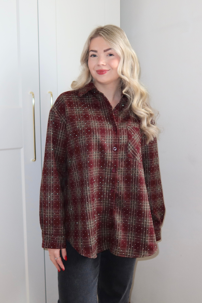 RUBY rhinestone blouse - bordeaux rood