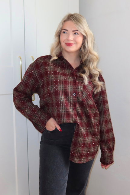 RUBY rhinestone blouse - bordeaux rood