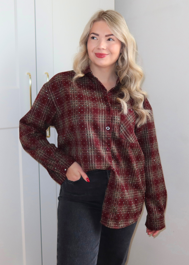 RUBY rhinestone blouse - bordeaux rood