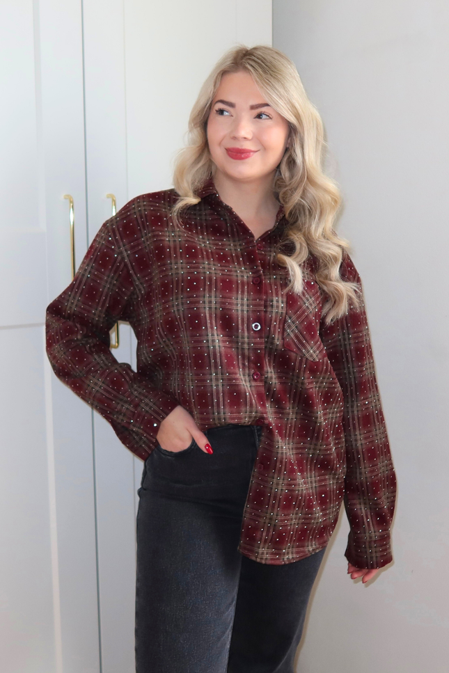 RUBY rhinestone blouse - bordeaux rood