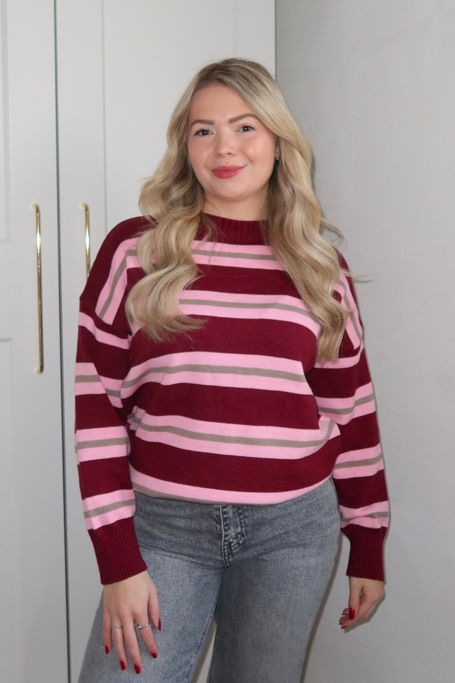 SERA trui - bordeaux rood gestreept